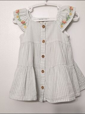 🌸4/25$ Rachel Zoe Mint-Striped Dress with Floral Embroidery Cotton  18 M